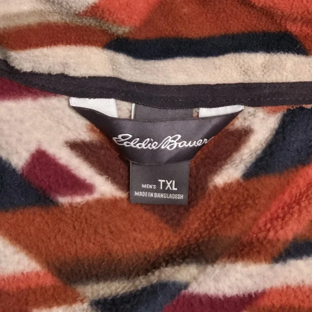 Eddie Bauer Mens Quest 1/4 Zip Fleece Aztec Geometric Southwestern XLT Orange
